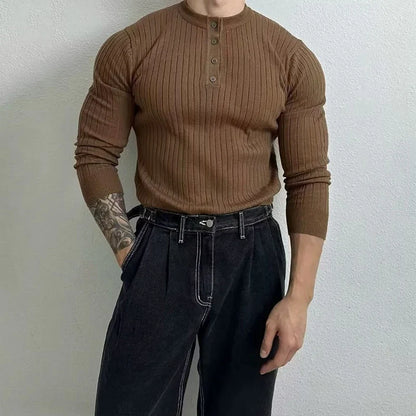 RUXUS  Premium Stripe Henley Collar Longsleeve