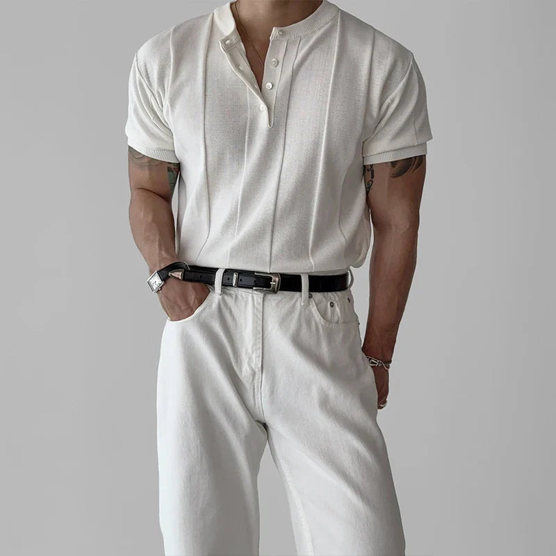 GAVIN Premium Pleated Henley Tee