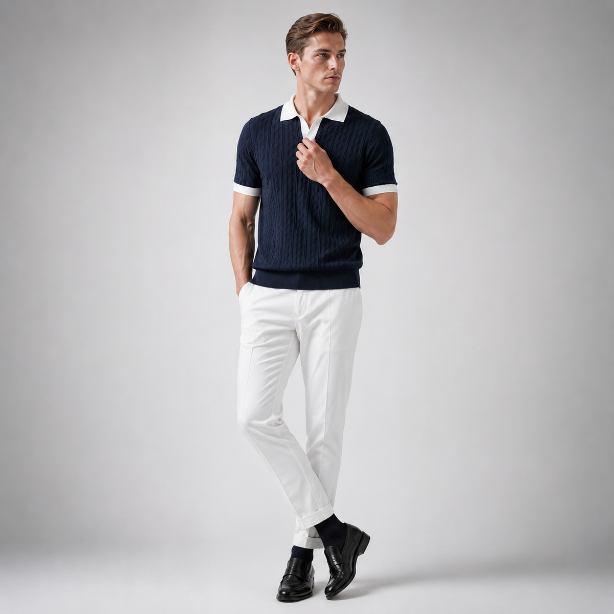 WALDRON Premium Contrast V-Neck Polo