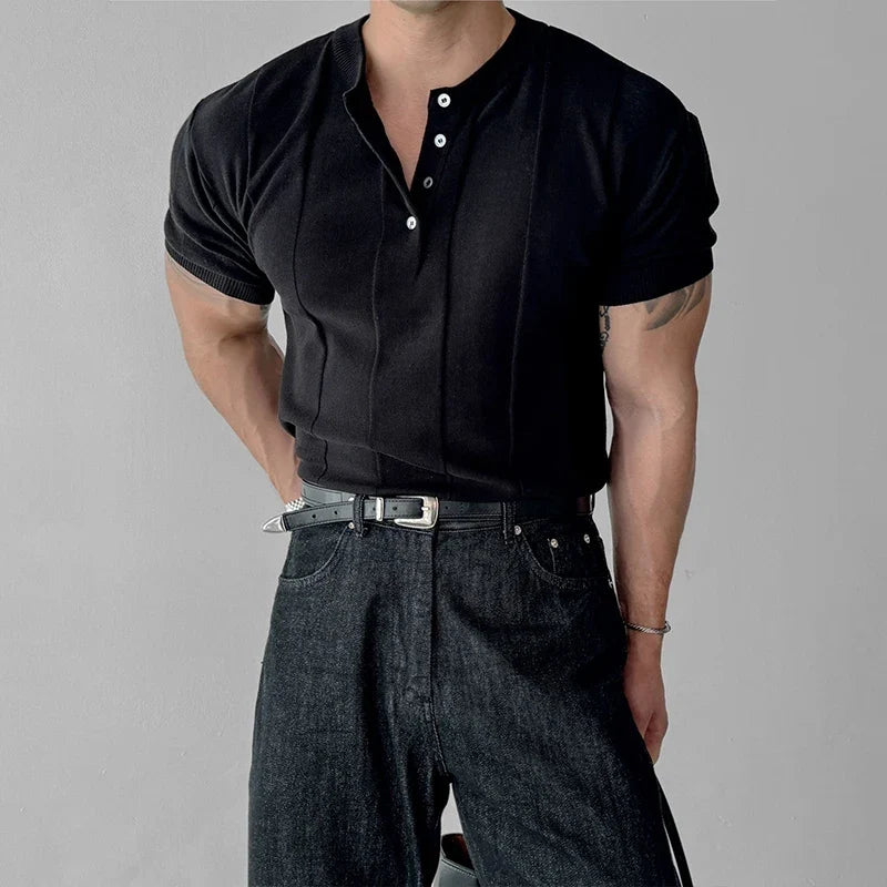 GAVIN Premium Pleated Henley Tee