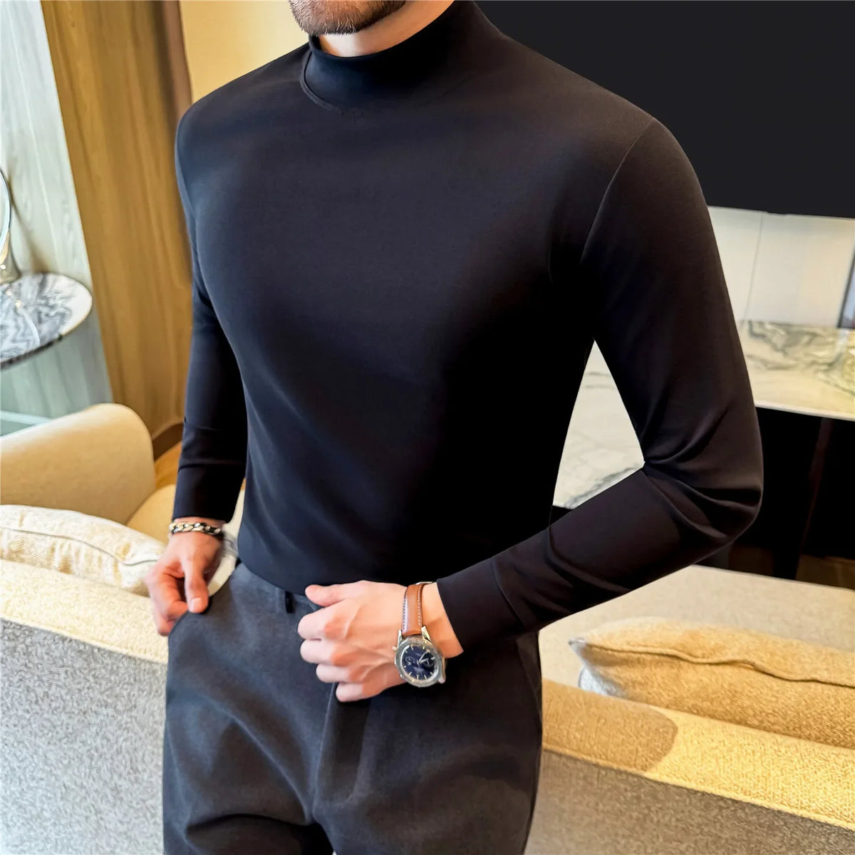 ELIO Premium Mock Neck Long Sleeve Shirt