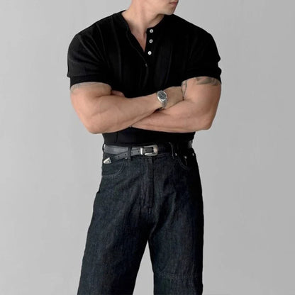 GAVIN Premium Pleated Henley Tee