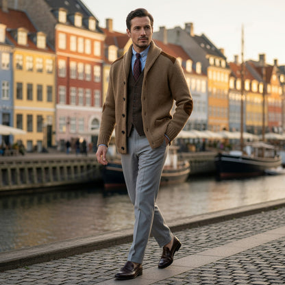 RUDRIK Shawl Collar Suede Cardigan