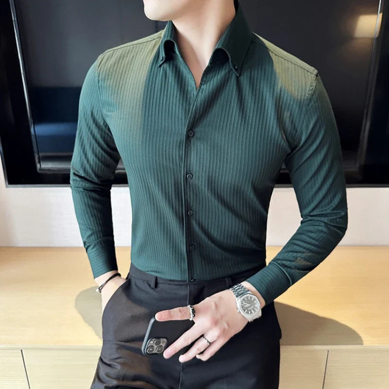 RENNEX Slim-Fit Striped Dress Shirt