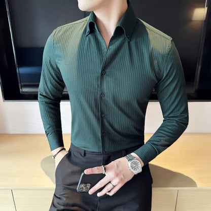 RENNEX Slim-Fit Striped Dress Shirt