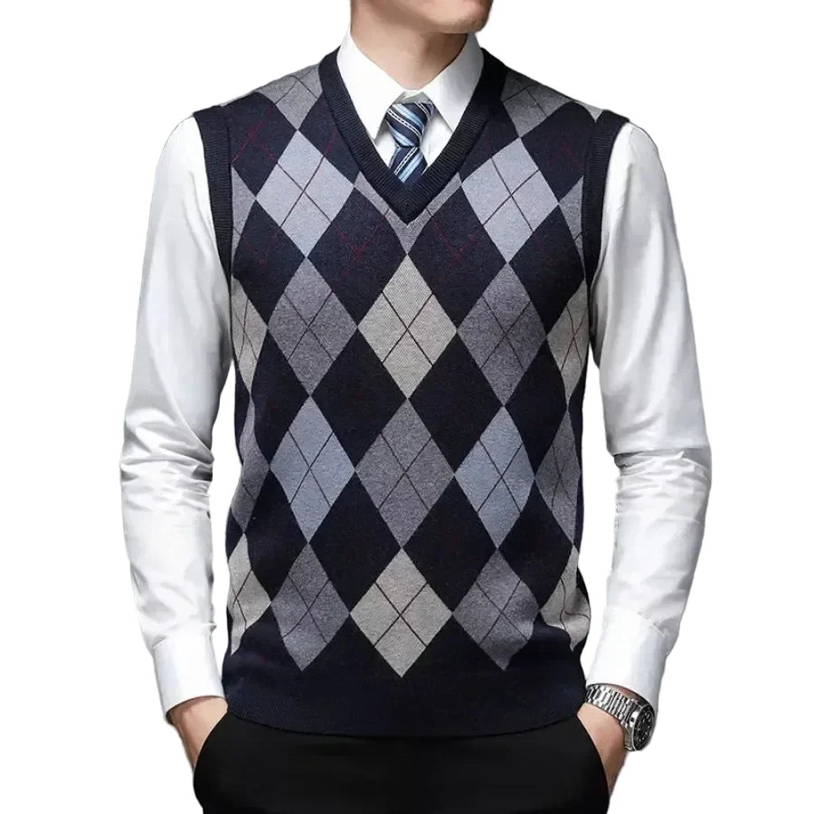 CONARD V-Neck Jacquard Plaid Vest
