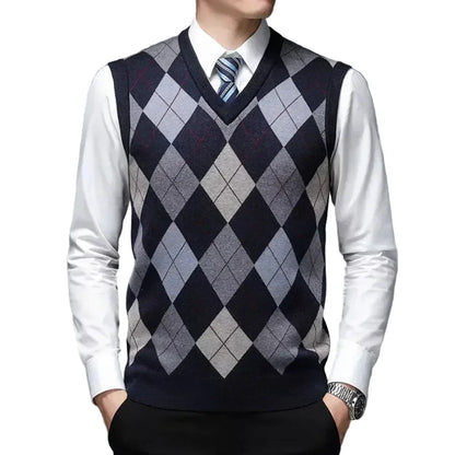 CONARD V-Neck Jacquard Plaid Vest