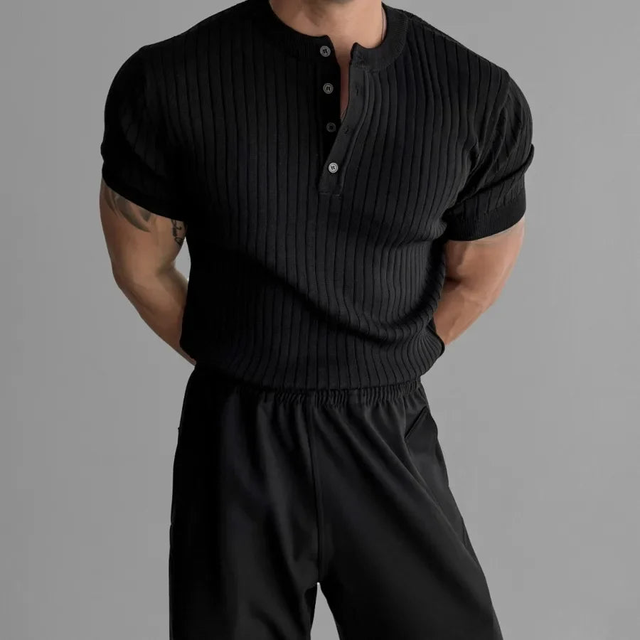 RUFUS Vertical Stripe Henley Collar Tee