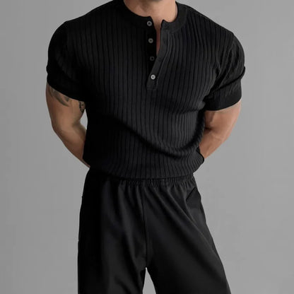 RUFUS Vertical Stripe Henley Collar Tee