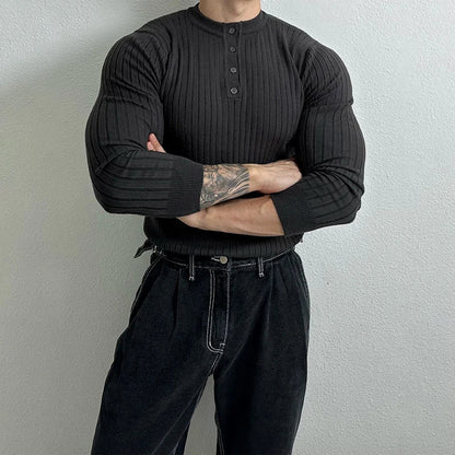 RUXUS  Premium Stripe Henley Collar Longsleeve