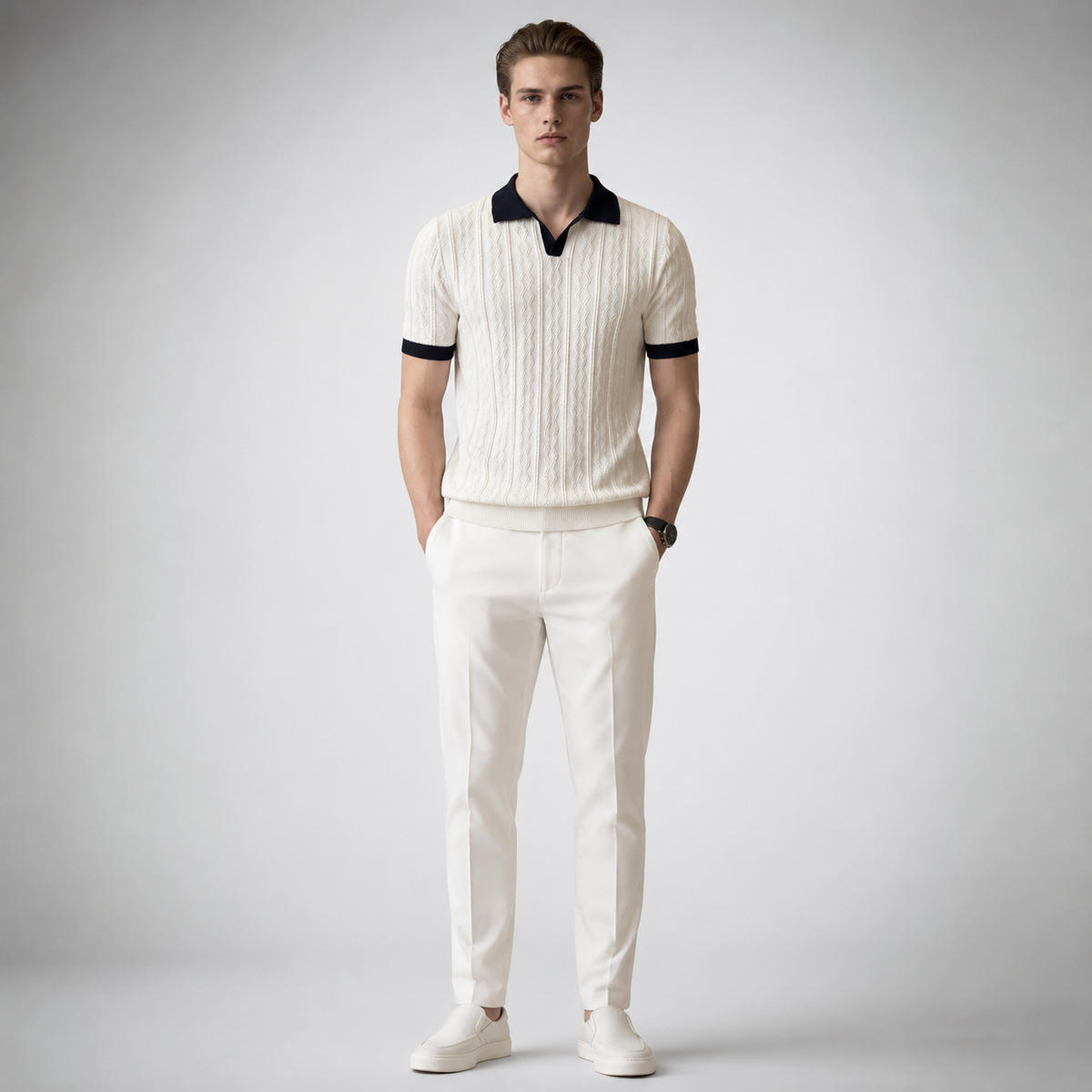 WALDRON Premium Contrast V-Neck Polo