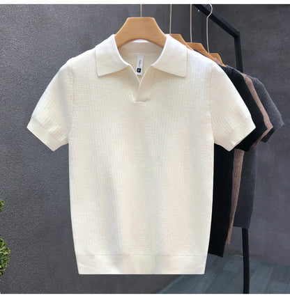 Men´s Knitted V-neck Polo Shirt