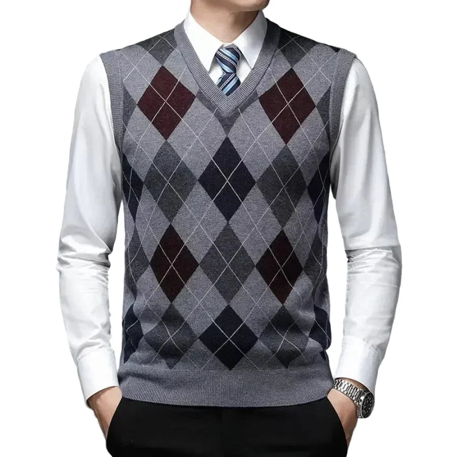 CONARD V-Neck Jacquard Plaid Vest