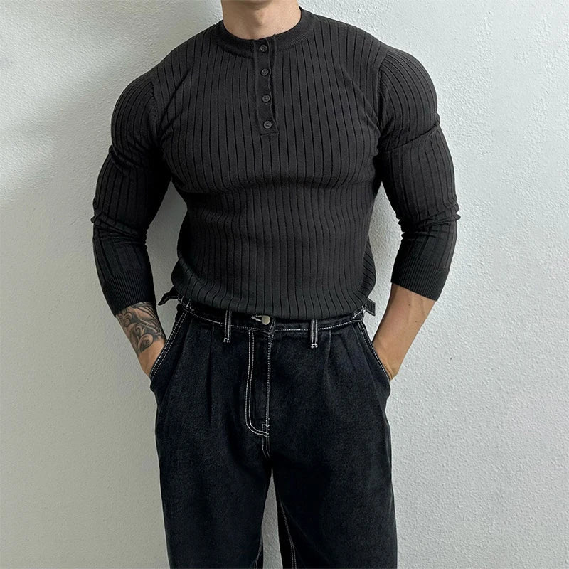 RUXUS  Premium Stripe Henley Collar Longsleeve