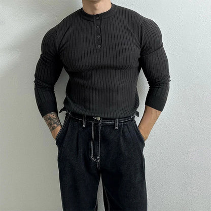 RUXUS  Premium Stripe Henley Collar Longsleeve