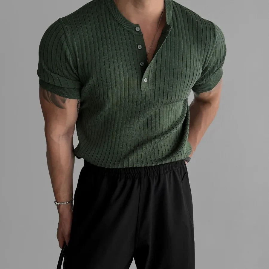RUFUS Vertical Stripe Henley Collar Tee