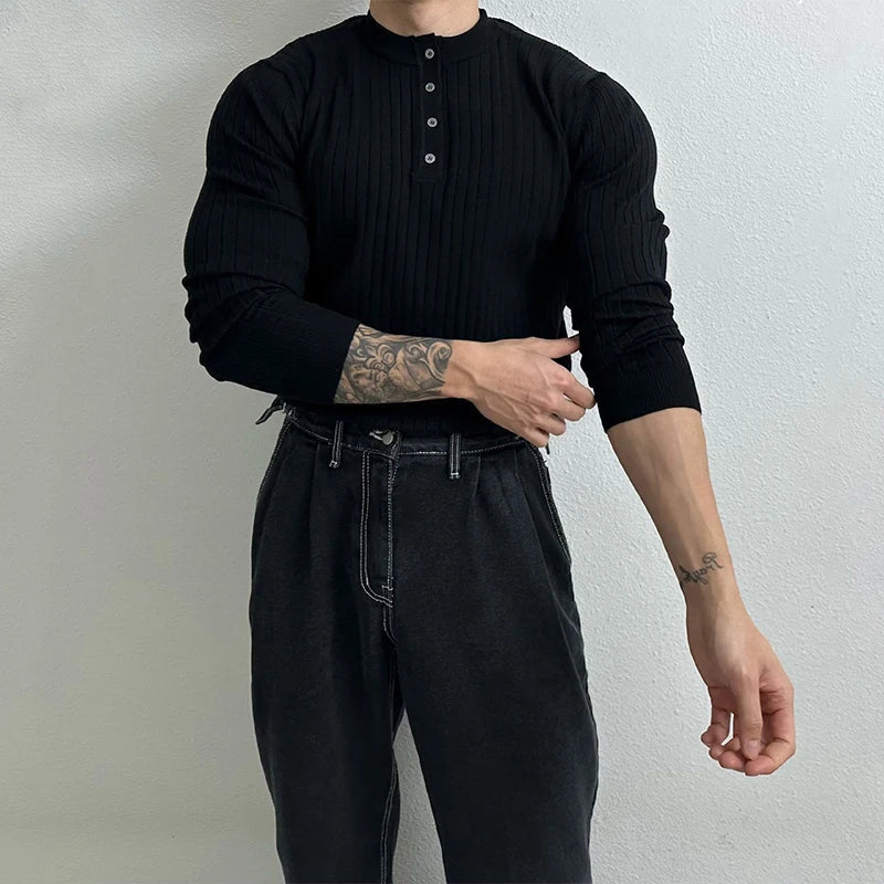 RUXUS  Premium Stripe Henley Collar Longsleeve