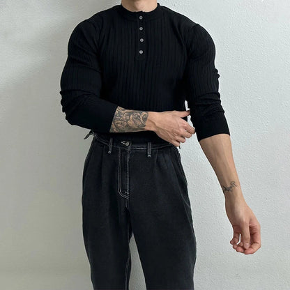 RUXUS  Premium Stripe Henley Collar Longsleeve